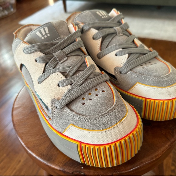 Casual Gray Suede Sneakers with Orange Trim - Men's Lace-Up - Picture 2 of 4